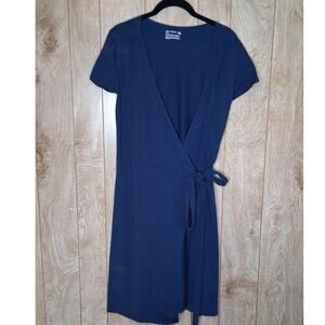 Ladies Pact Organic Wrap Dress Short Sleeve Size Small Navy